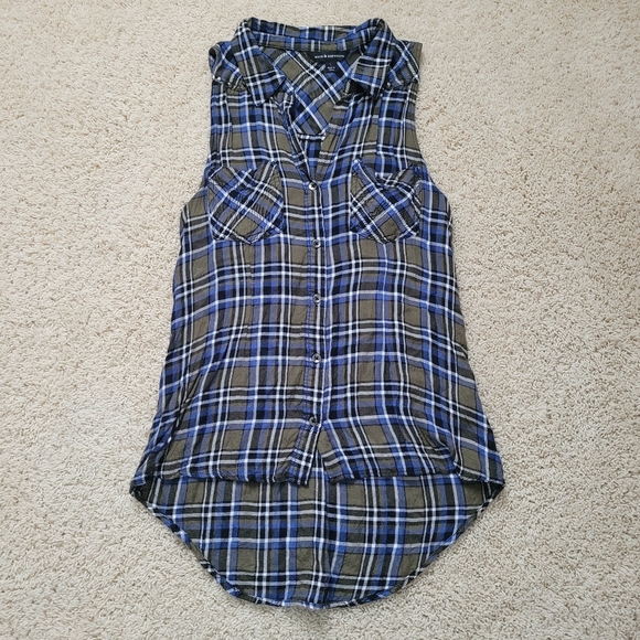 Rock & Republic Plaid Studded Button Down Sleeveless Tank Top S Grunge Y2K - Picture 1 of 12